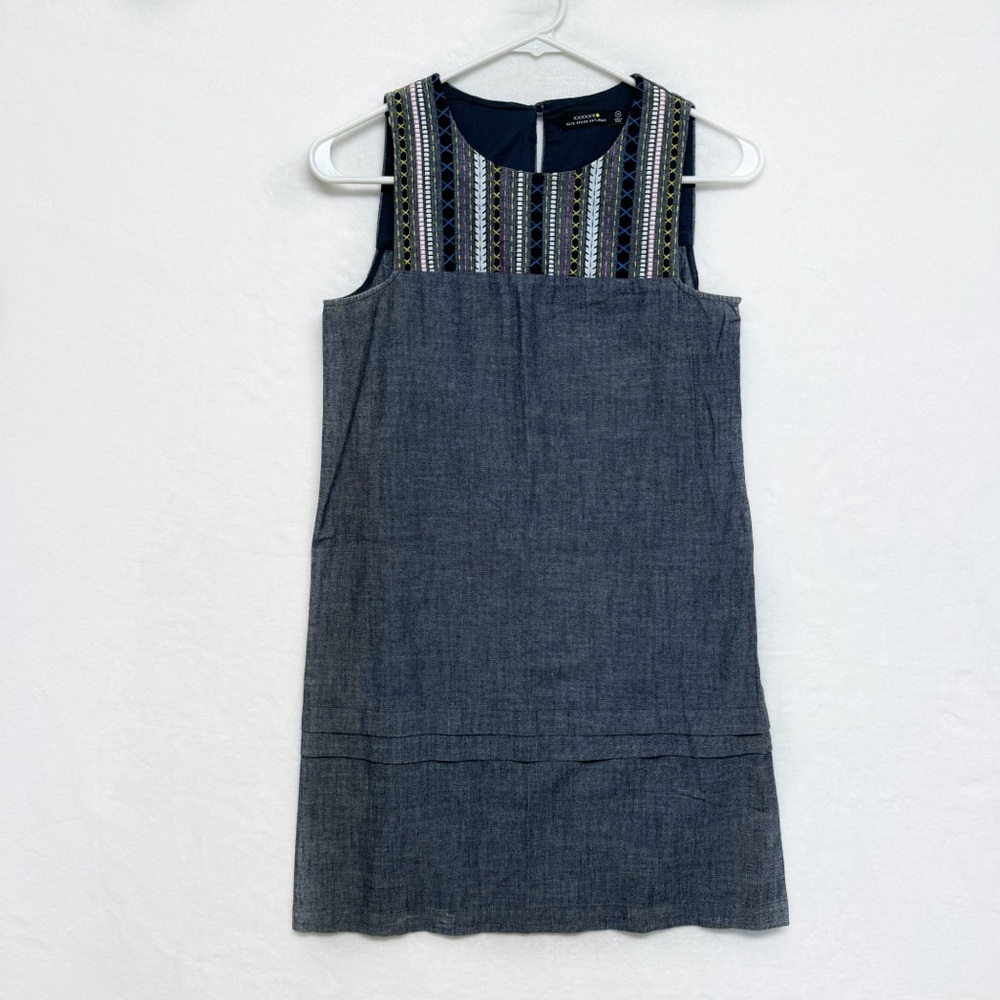 Kate Spade Saturday Dress Womens 00 Sleeveless Shift Blue Embroidered Chambray